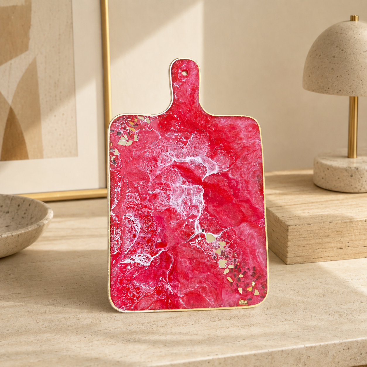 Red Cheese board, 3 sizes handmade epoxy resin geode design