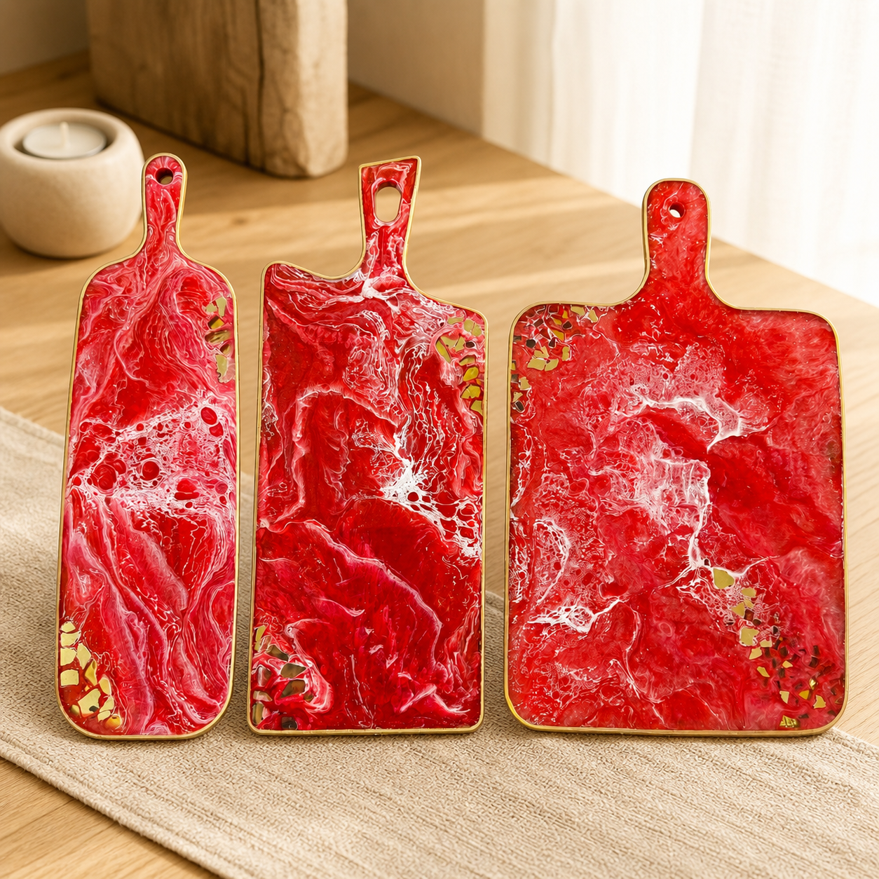 Red Cheese board, 3 sizes handmade epoxy resin geode design