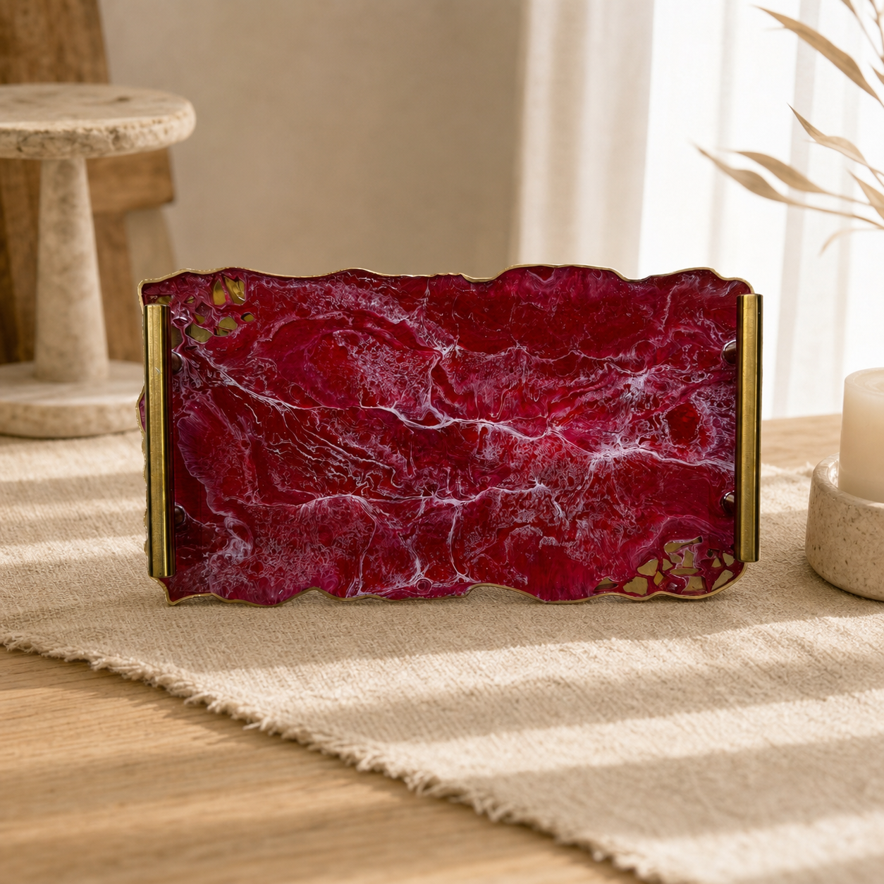 Red tray handmade epoxy resin geode design