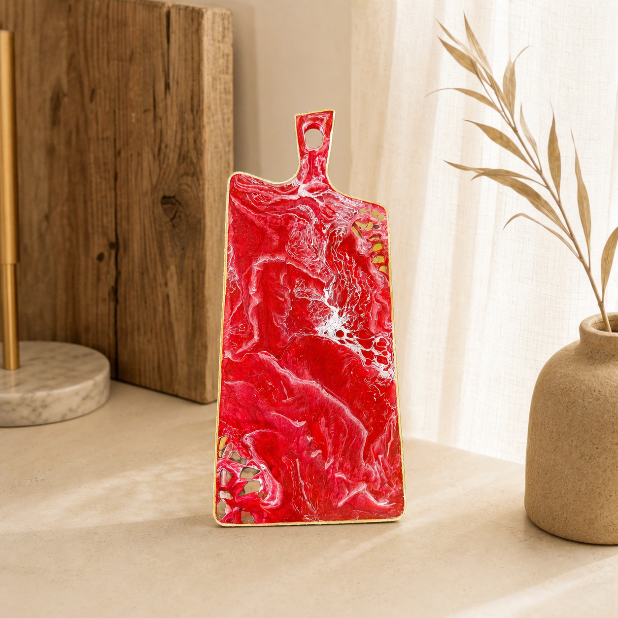 Red Cheese board, 3 sizes handmade epoxy resin geode design