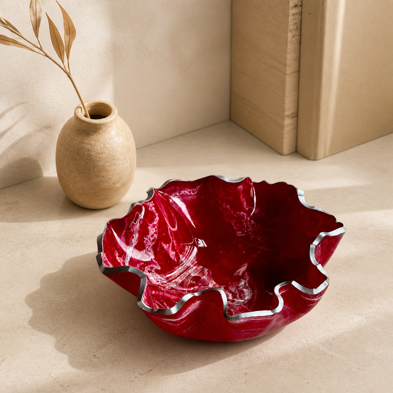 Medium Red bowl, 11x3" geode design epoxy resin