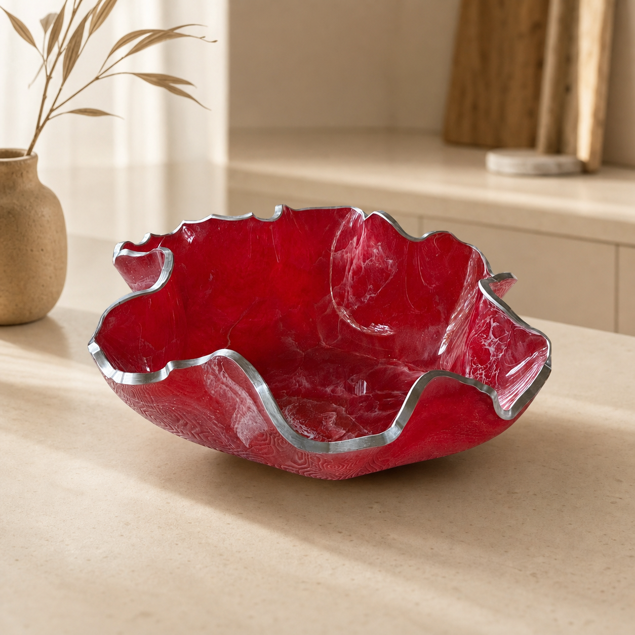 Medium Red bowl, 11x3" geode design epoxy resin