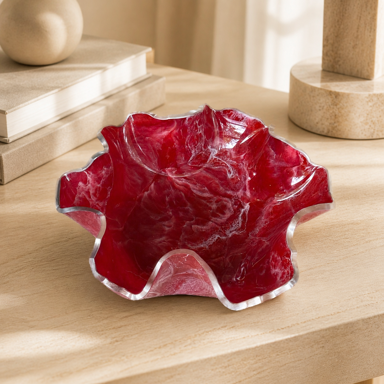 Medium Red bowl, 11x3" geode design epoxy resin
