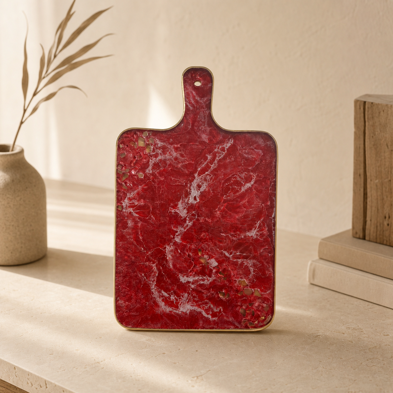 Red Cheese board, 3 sizes handmade epoxy resin geode design
