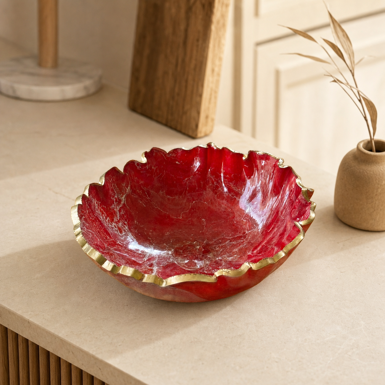 Small Red bowl, 8x2" geode design epoxy resin