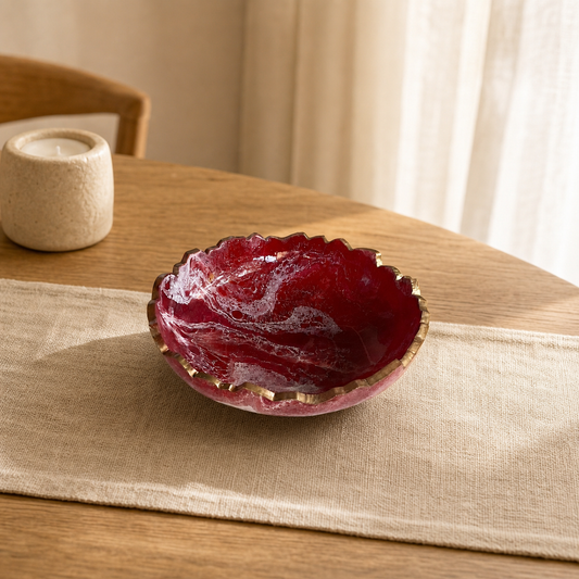 Small Red bowl, 8x2" geode design epoxy resin