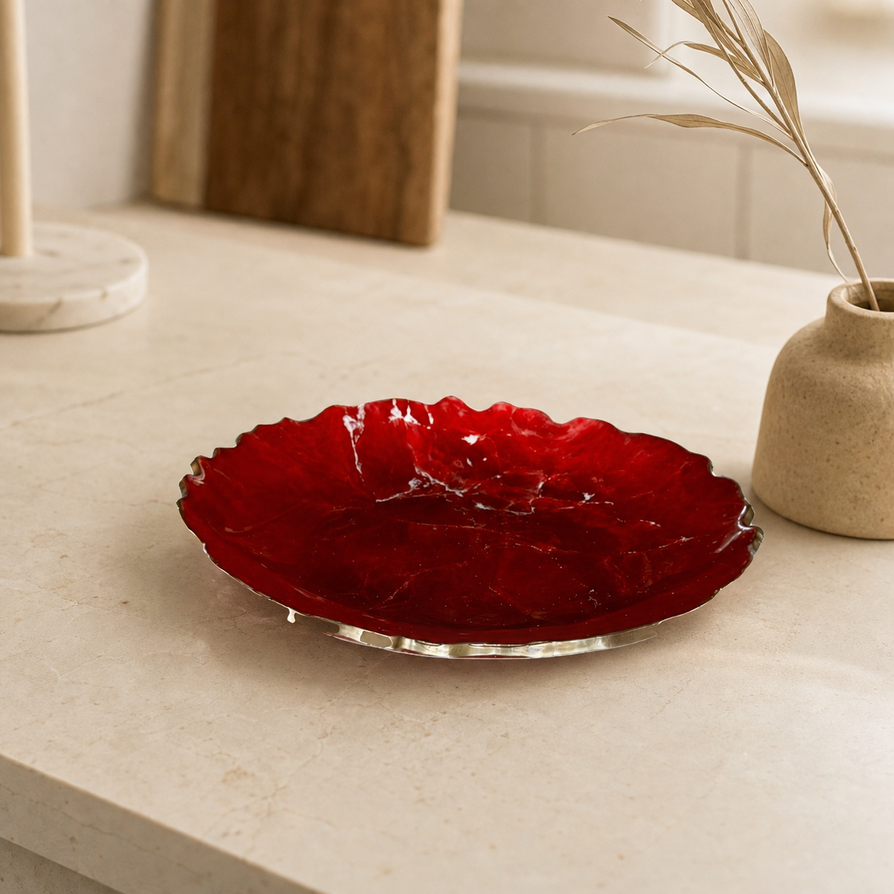 Red Platter 12" geode design epoxy resin