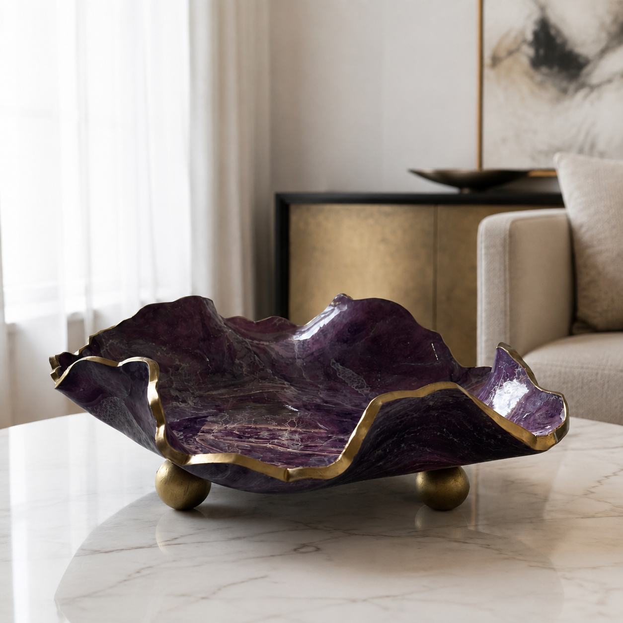 8" Purple Geode Design Epoxy Resin Catchall Bowl with Feet