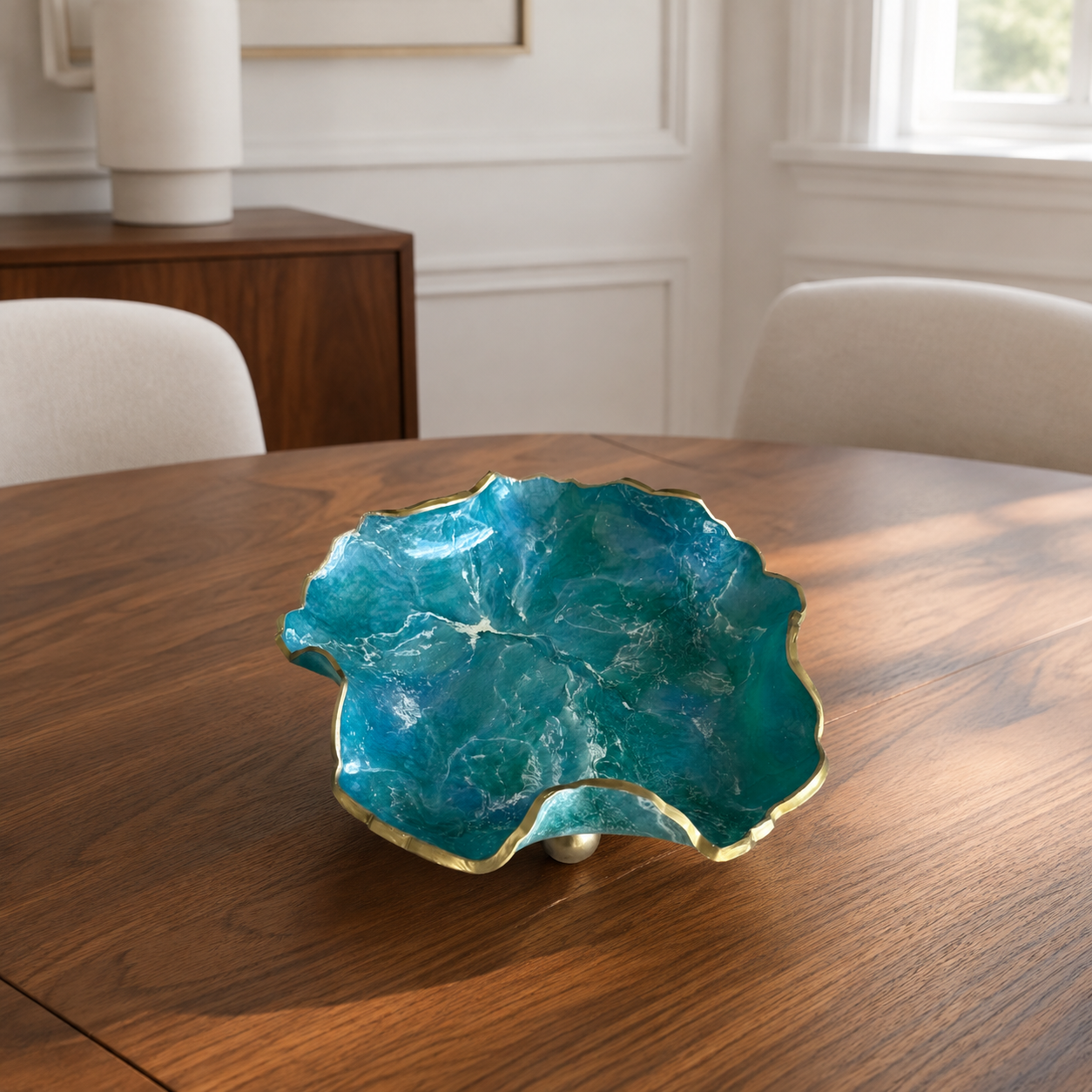 8" Ocean colors Geode Design Epoxy Resin Catchall Bowl with Feet
