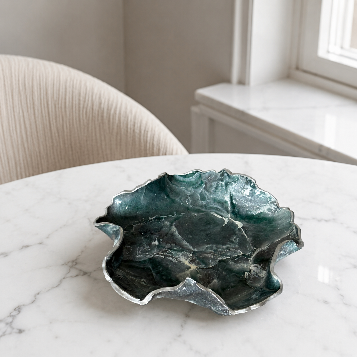 8" Teal and Silver Geode Design Epoxy Resin Catchall Bowl with Feet