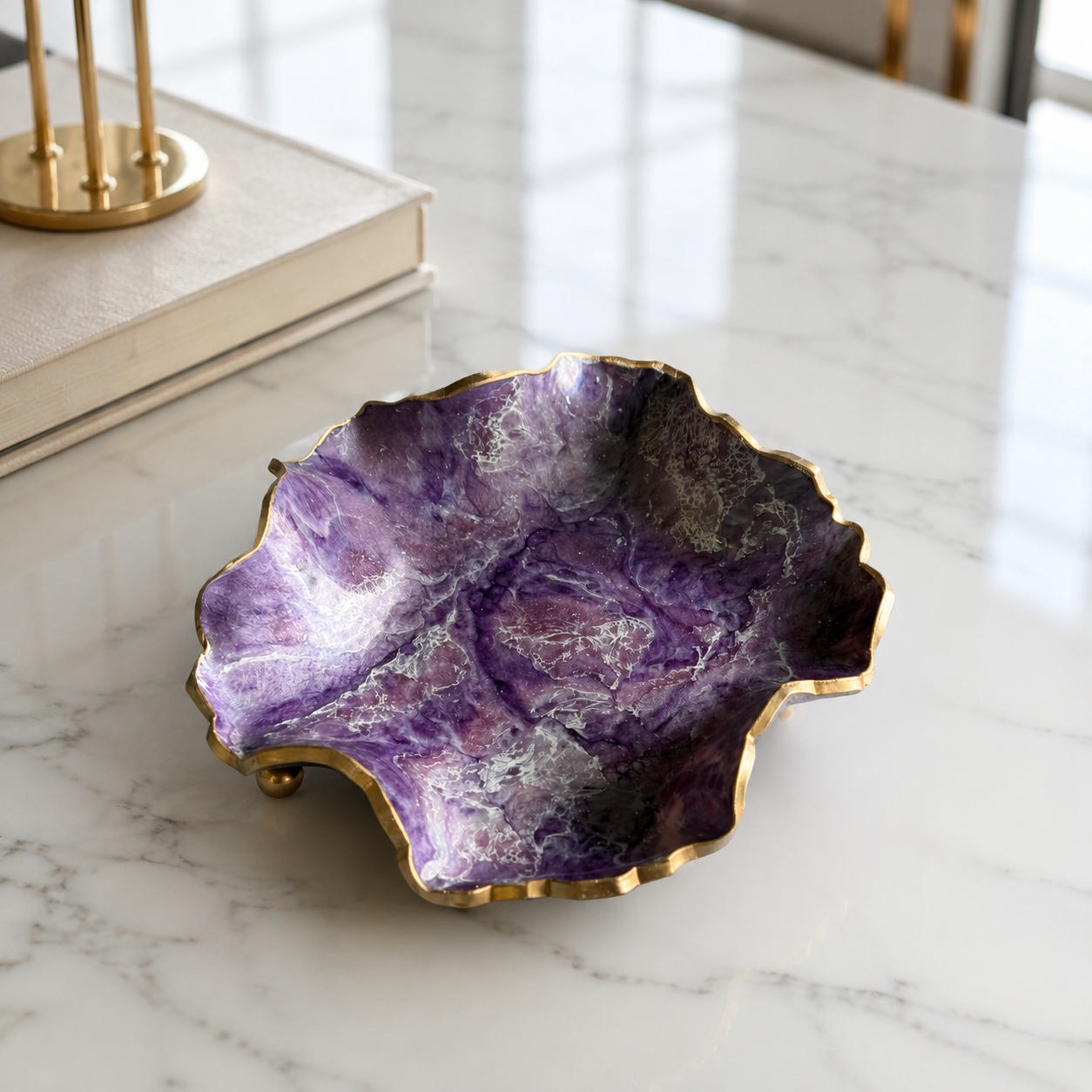 8" Purple Geode Design Epoxy Resin Catchall Bowl with Feet