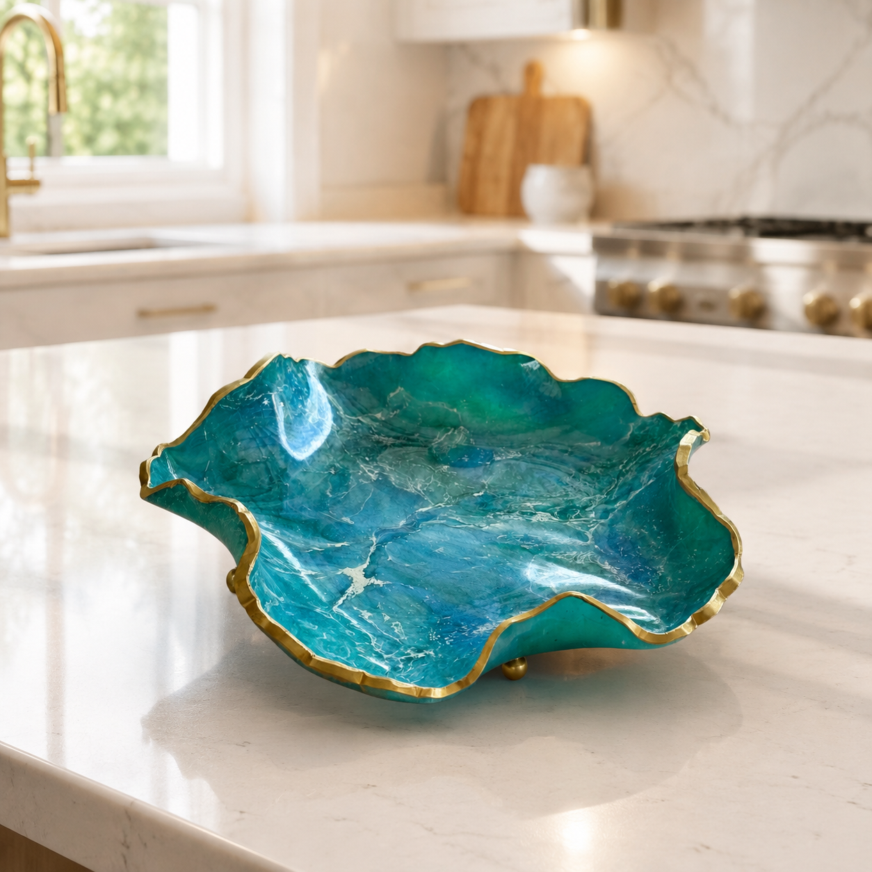 8" Ocean colors Geode Design Epoxy Resin Catchall Bowl with Feet