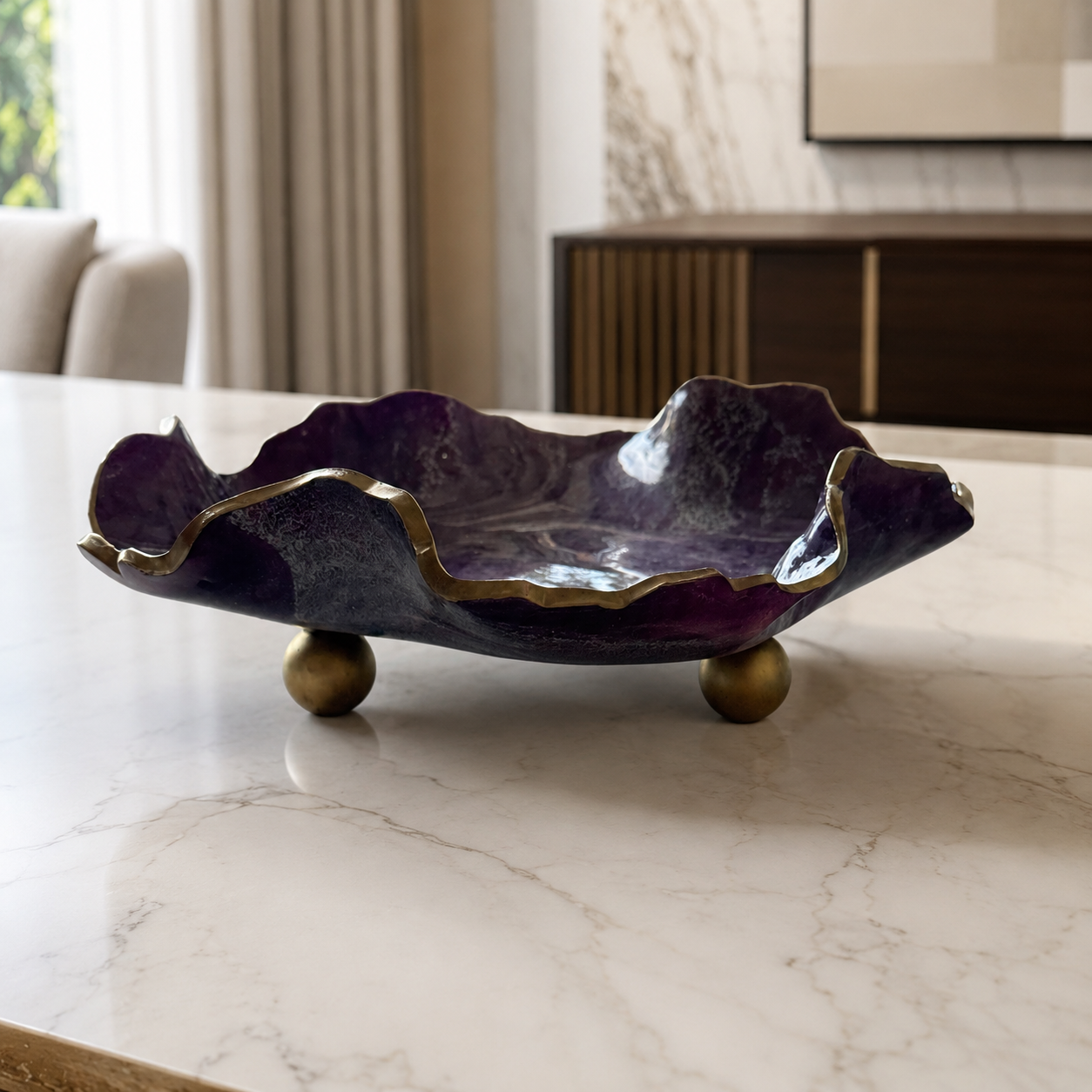 8" Purple Geode Design Epoxy Resin Catchall Bowl with Feet