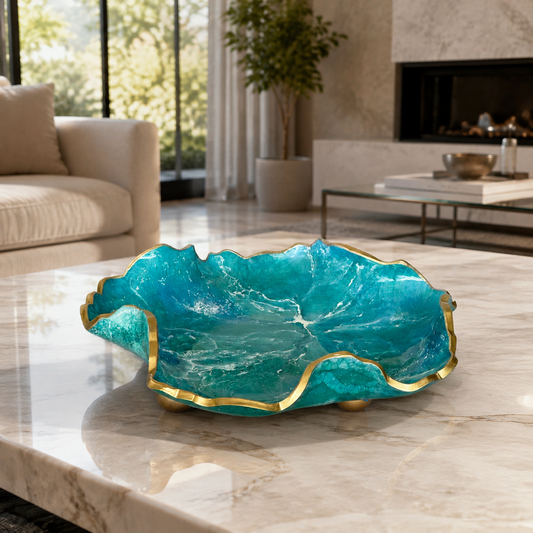 8" Ocean colors Geode Design Epoxy Resin Catchall Bowl with Feet