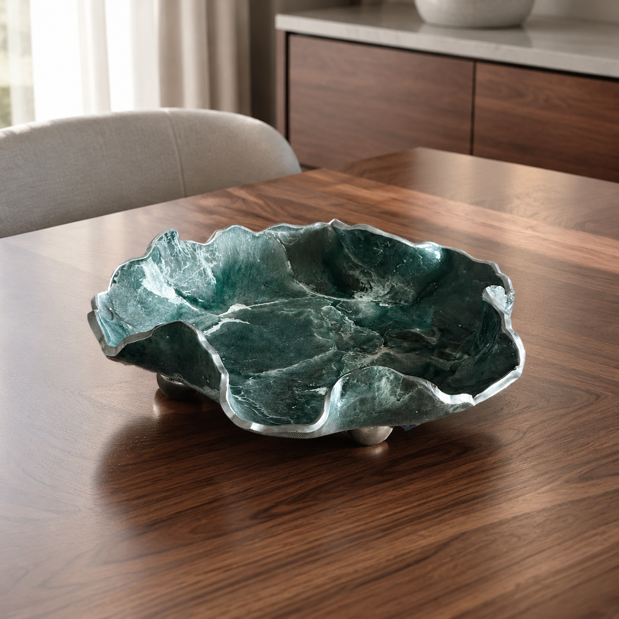 8" Teal and Silver Geode Design Epoxy Resin Catchall Bowl with Feet