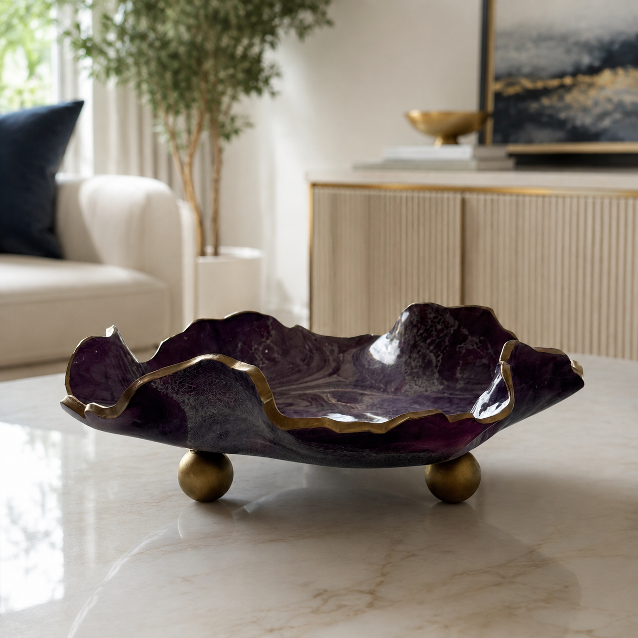 8" Purple Geode Design Epoxy Resin Catchall Bowl with Feet