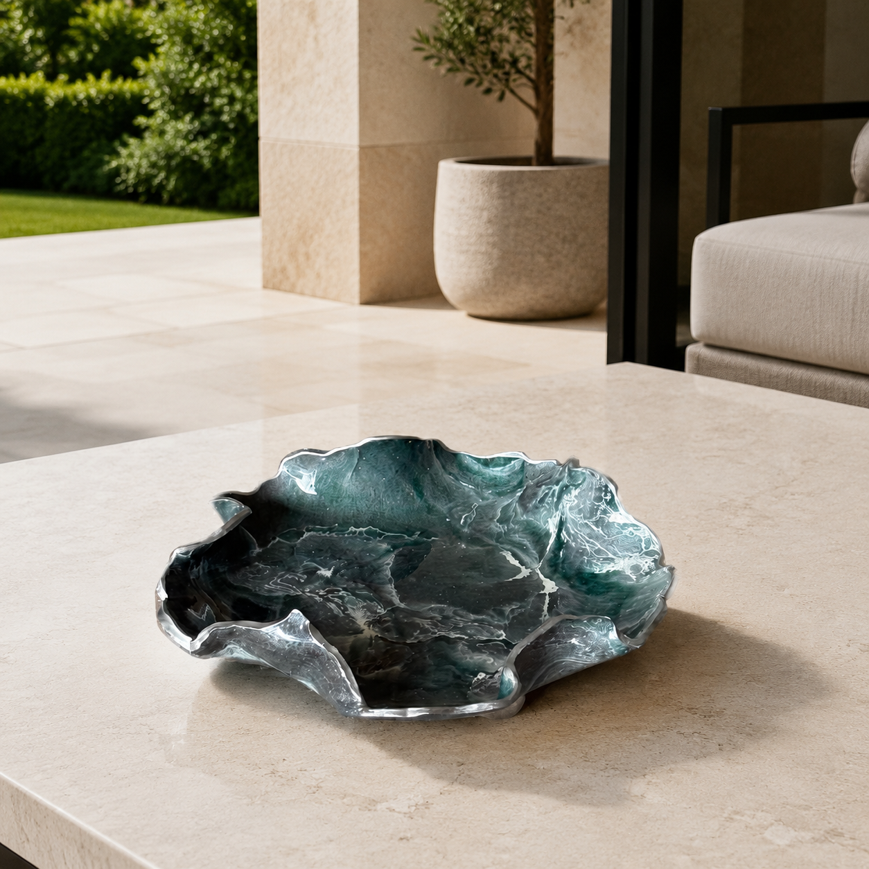 8" Teal and Silver Geode Design Epoxy Resin Catchall Bowl with Feet
