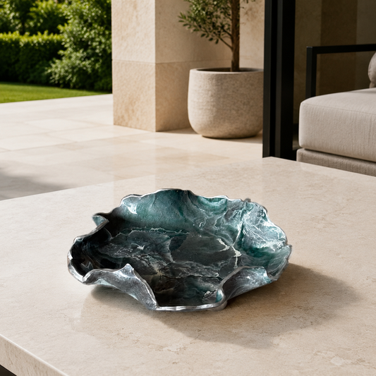 8" Teal and Silver Geode Design Epoxy Resin Catchall Bowl with Feet