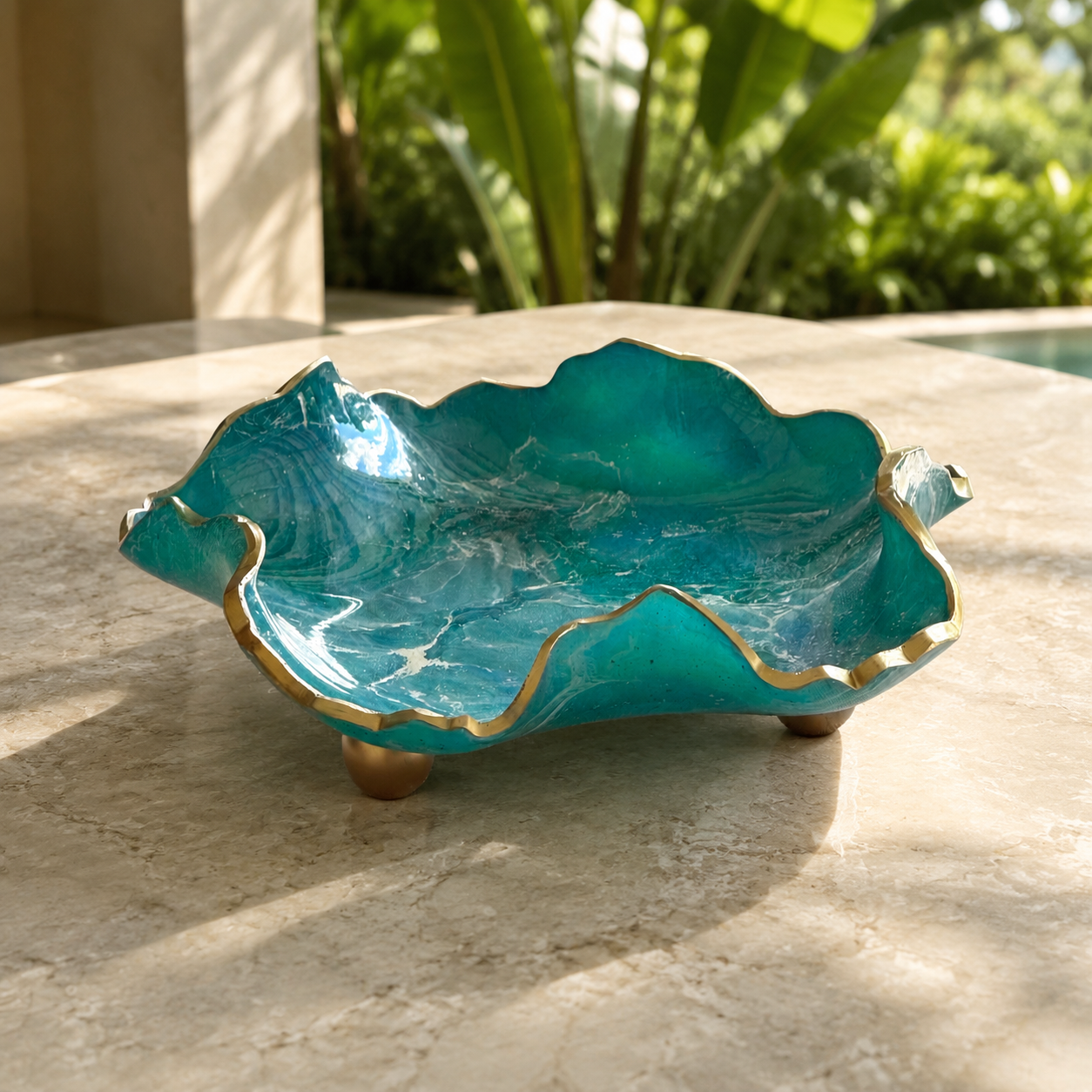 8" Ocean colors Geode Design Epoxy Resin Catchall Bowl with Feet