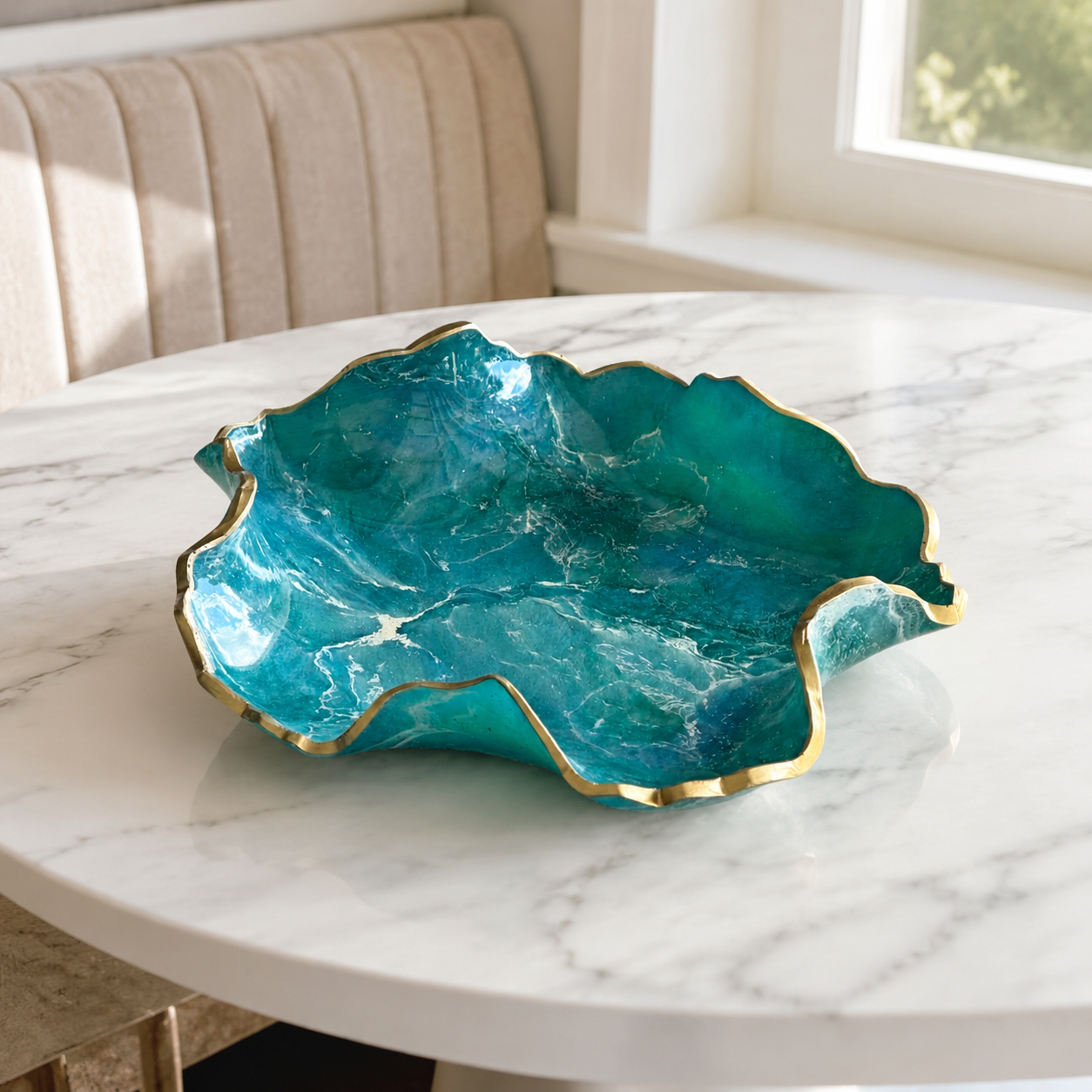 8" Ocean colors Geode Design Epoxy Resin Catchall Bowl with Feet