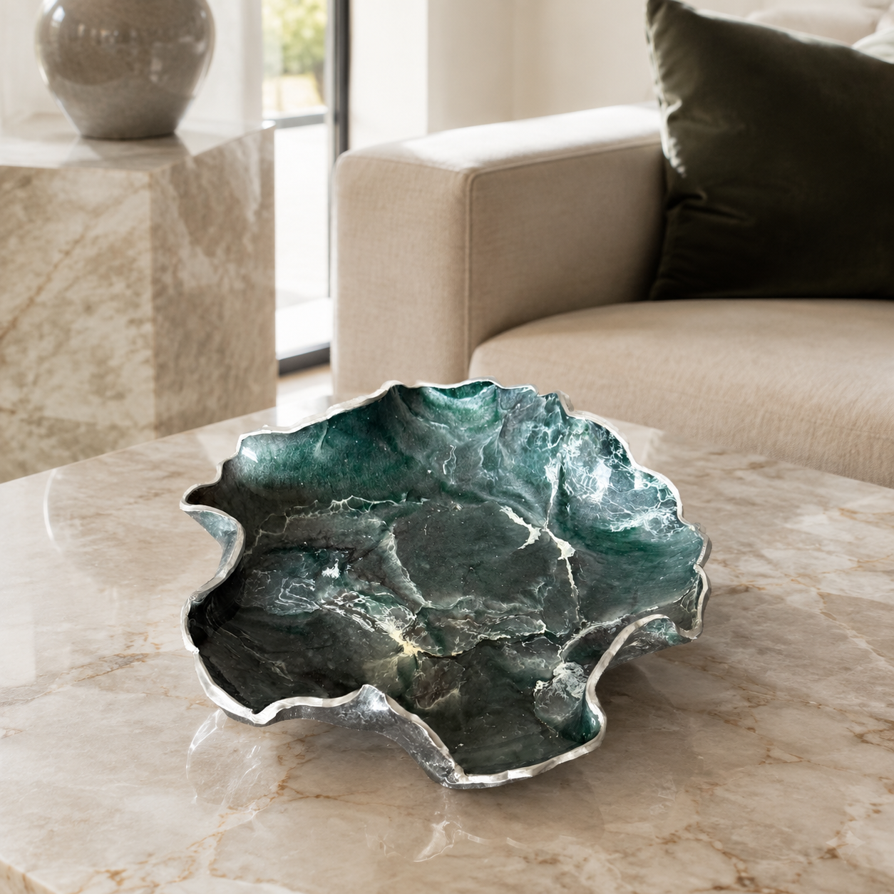 8" Teal and Silver Geode Design Epoxy Resin Catchall Bowl with Feet