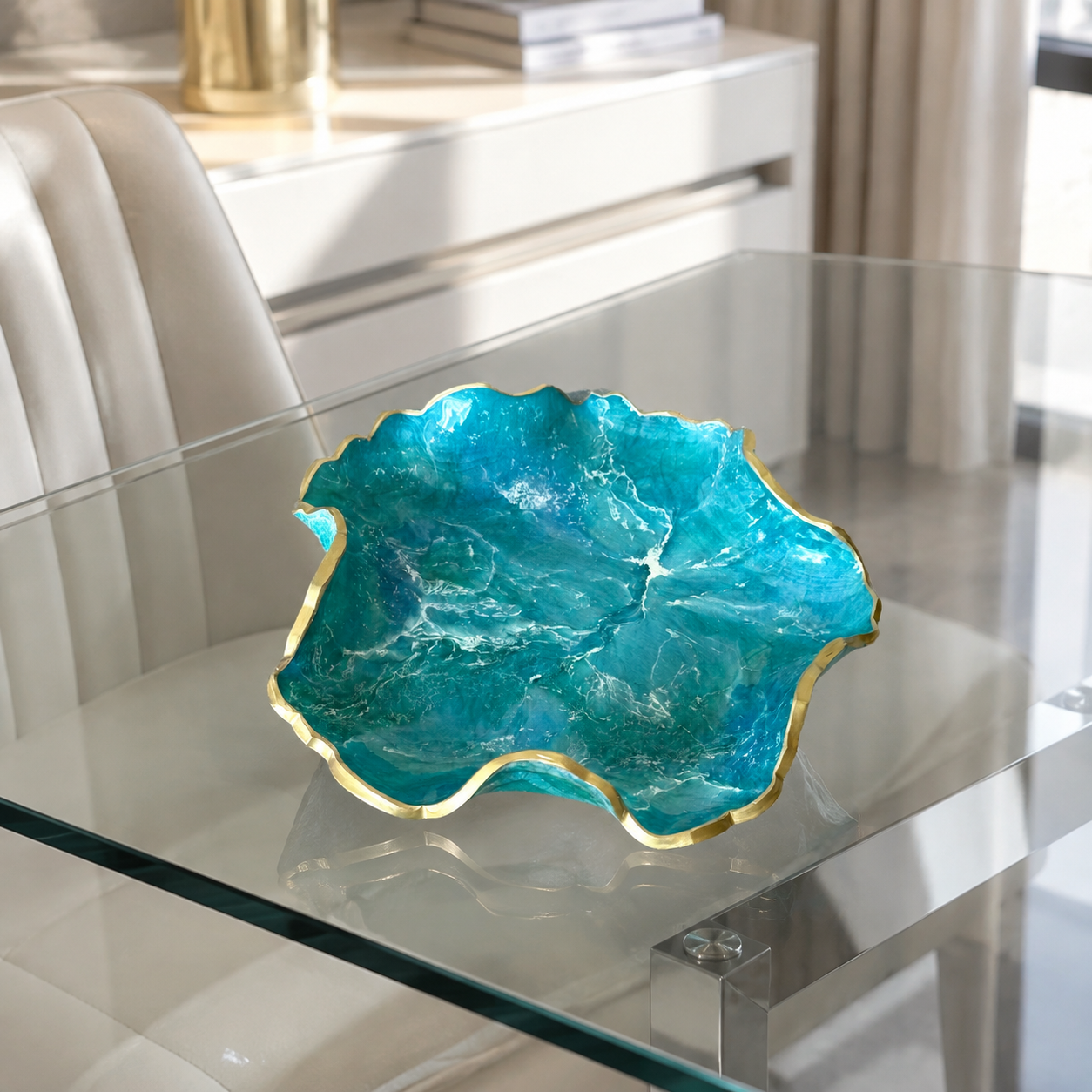 8" Ocean colors Geode Design Epoxy Resin Catchall Bowl with Feet