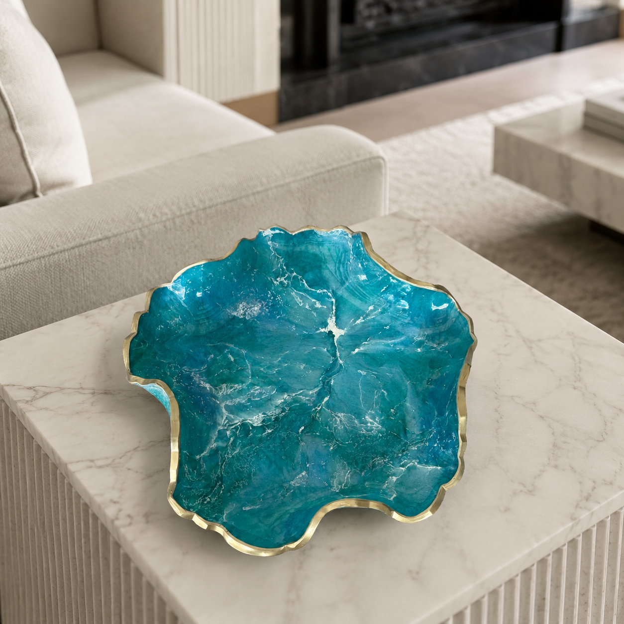 8" Ocean colors Geode Design Epoxy Resin Catchall Bowl with Feet