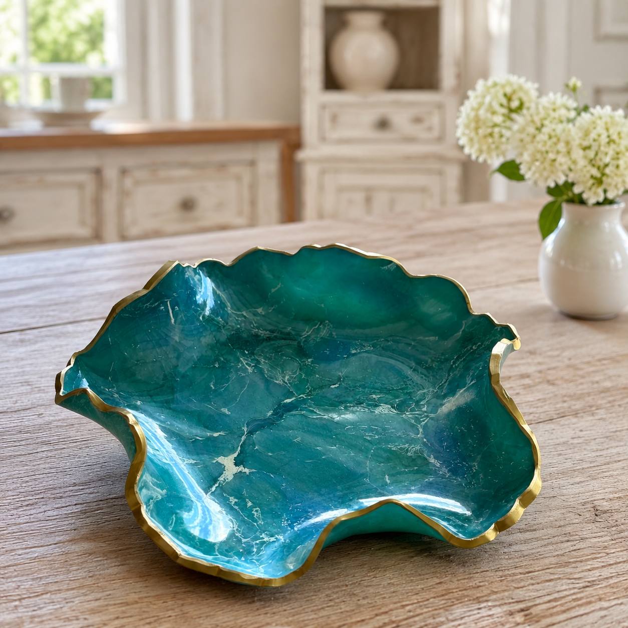 8" Ocean colors Geode Design Epoxy Resin Catchall Bowl with Feet