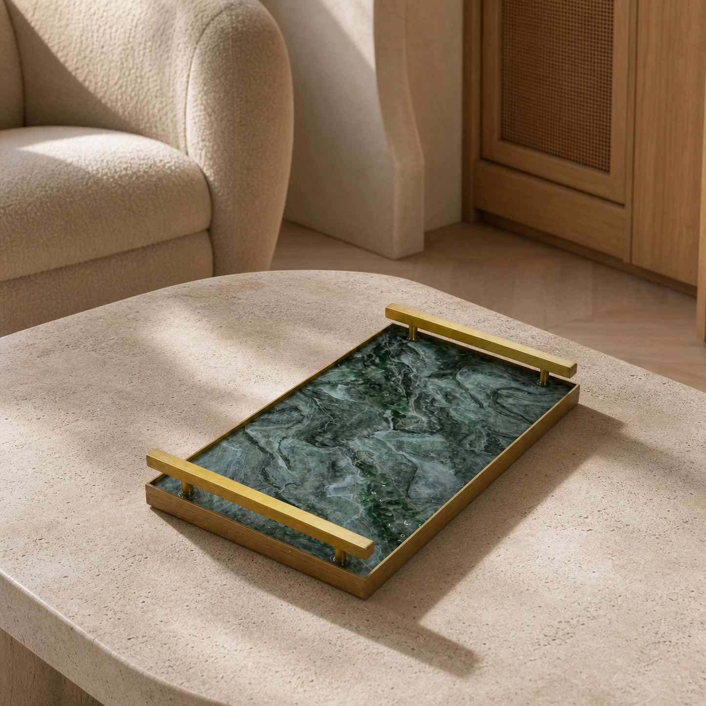Green large Charcuterie tray 18x9" handmade epoxy resin geode design