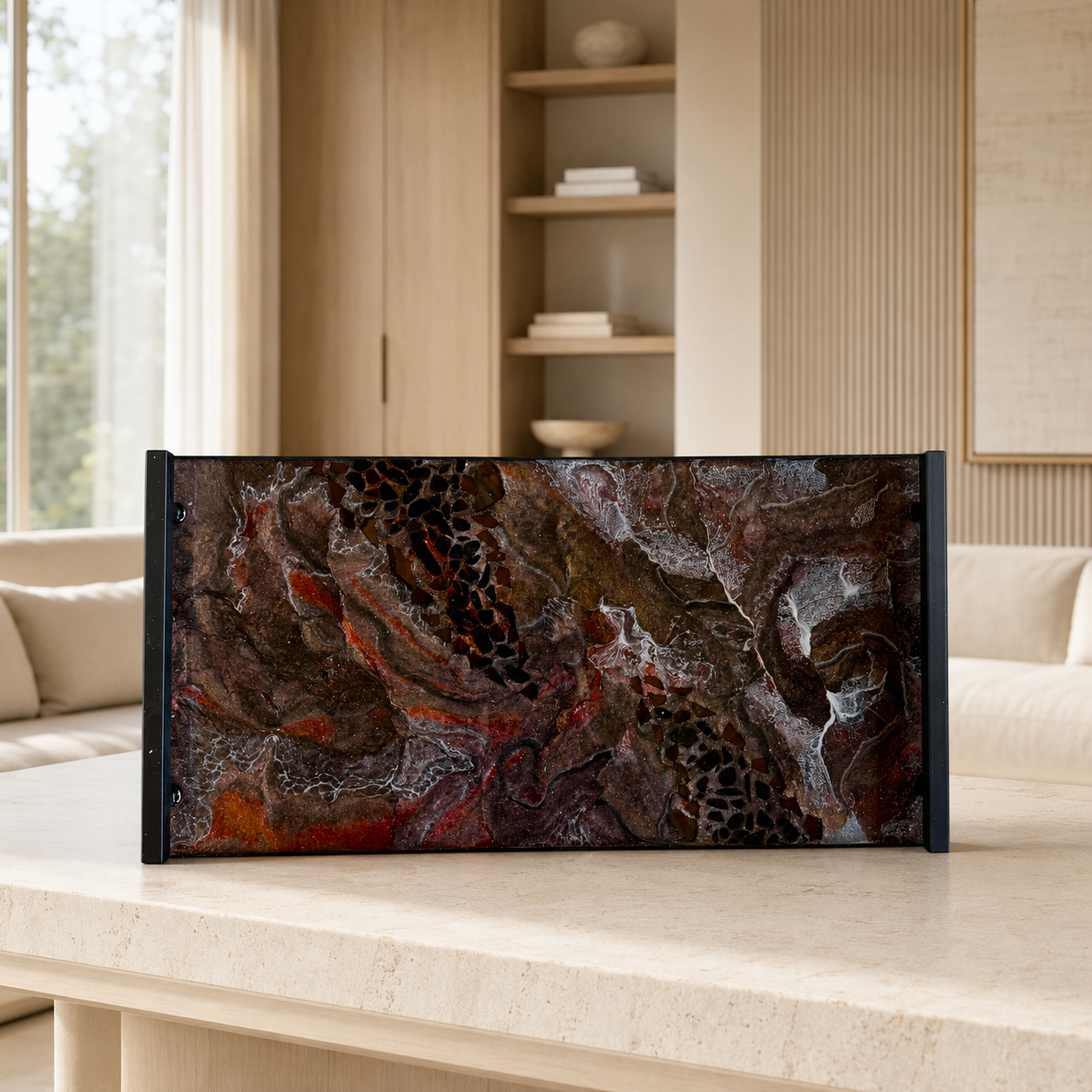 Black, Bronze and Copper large Charcuterie tray 18x9" handmade epoxy resin geode design