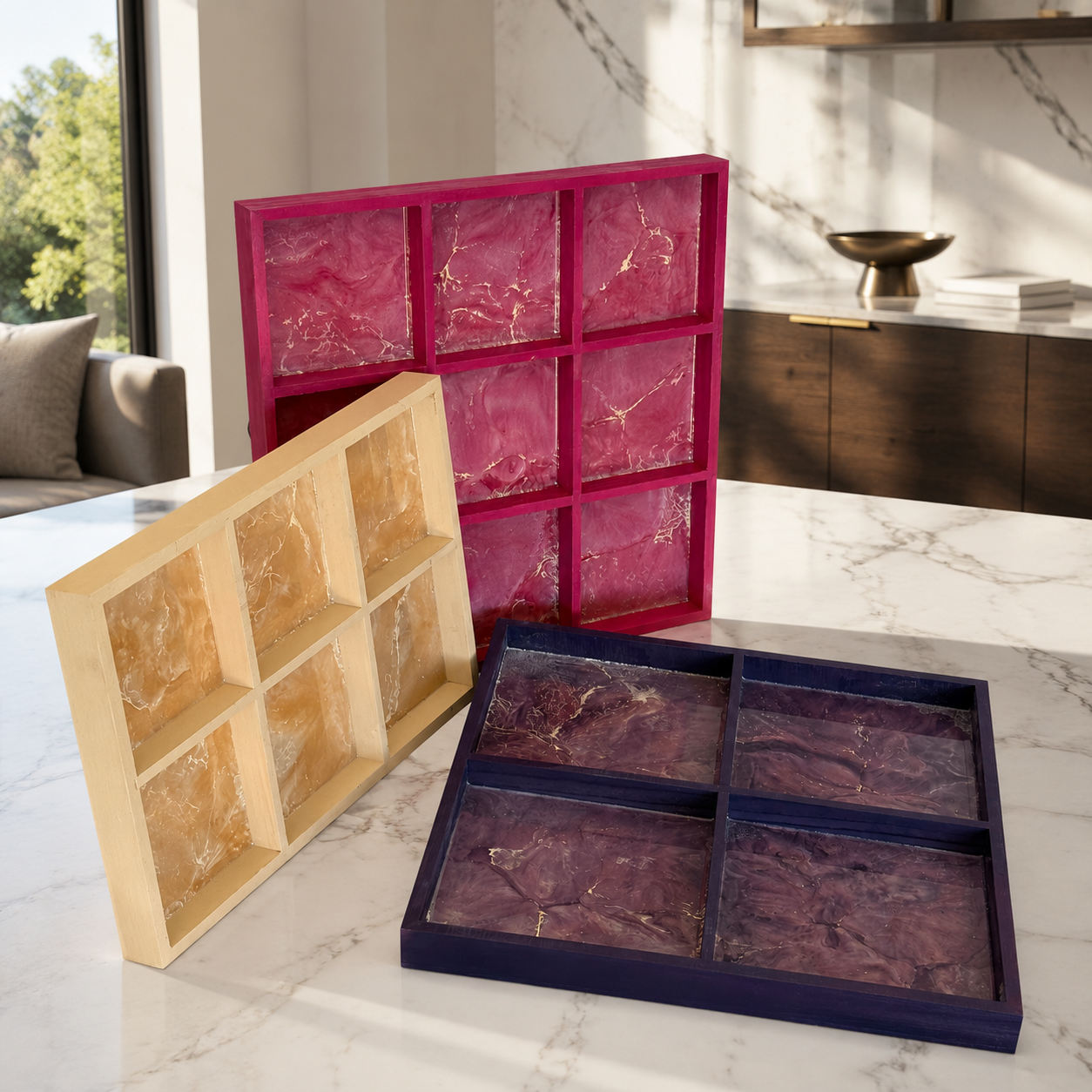 Geode Design Sectioned Serving Tray – Handmade Epoxy Resin Organizer