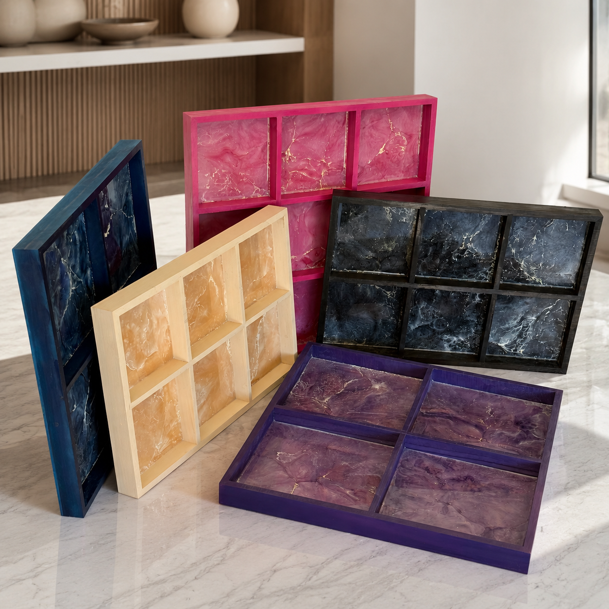 Geode Design Sectioned Serving Tray – Handmade Epoxy Resin Organizer