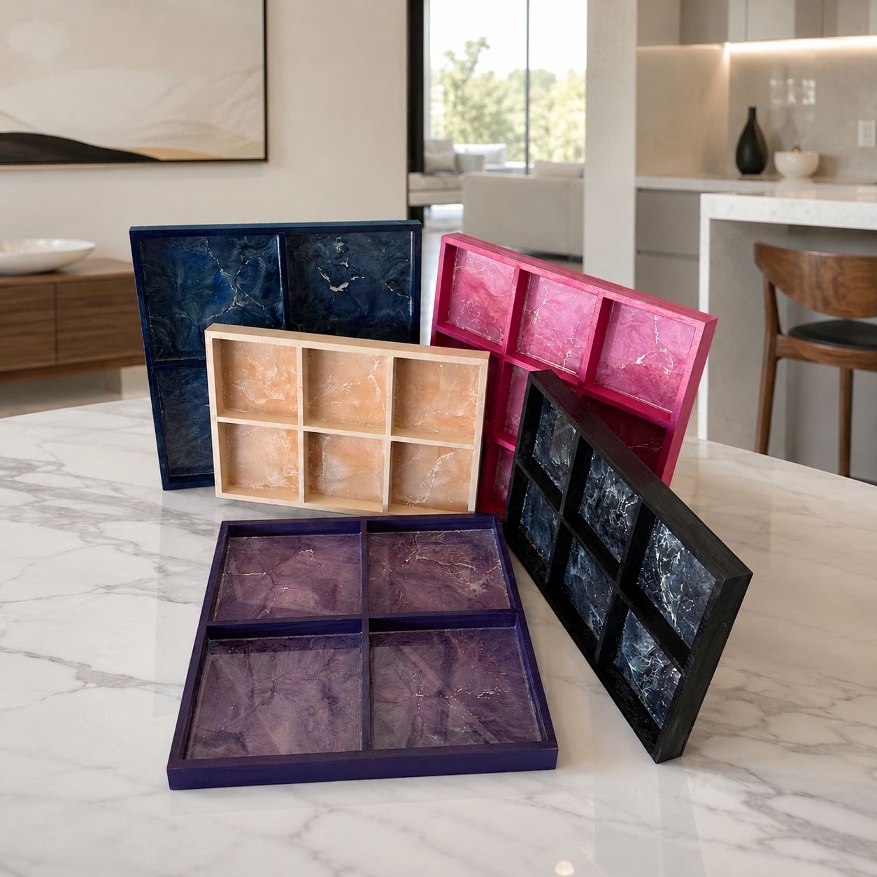 Geode Design Sectioned Serving Tray – Handmade Epoxy Resin Organizer