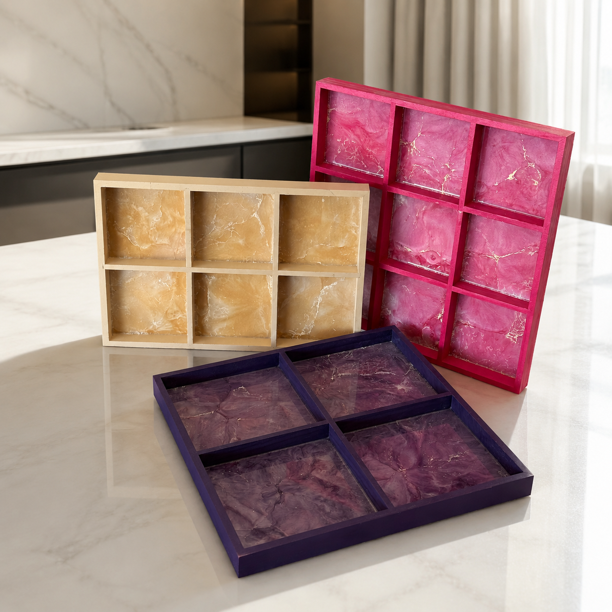 Geode Design Sectioned Serving Tray – Handmade Epoxy Resin Organizer