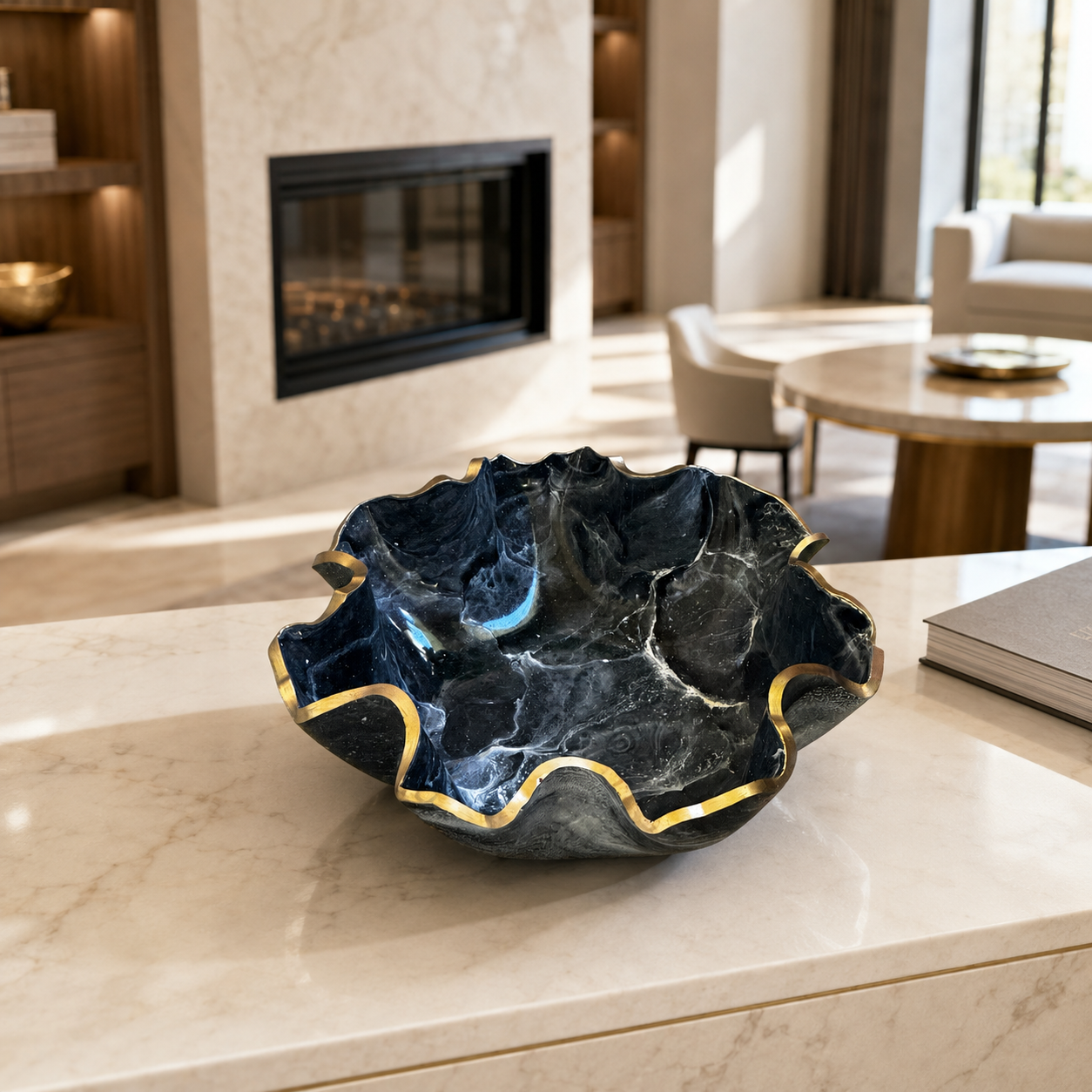 Medium Black bowl, 11x3" geode design epoxy resin