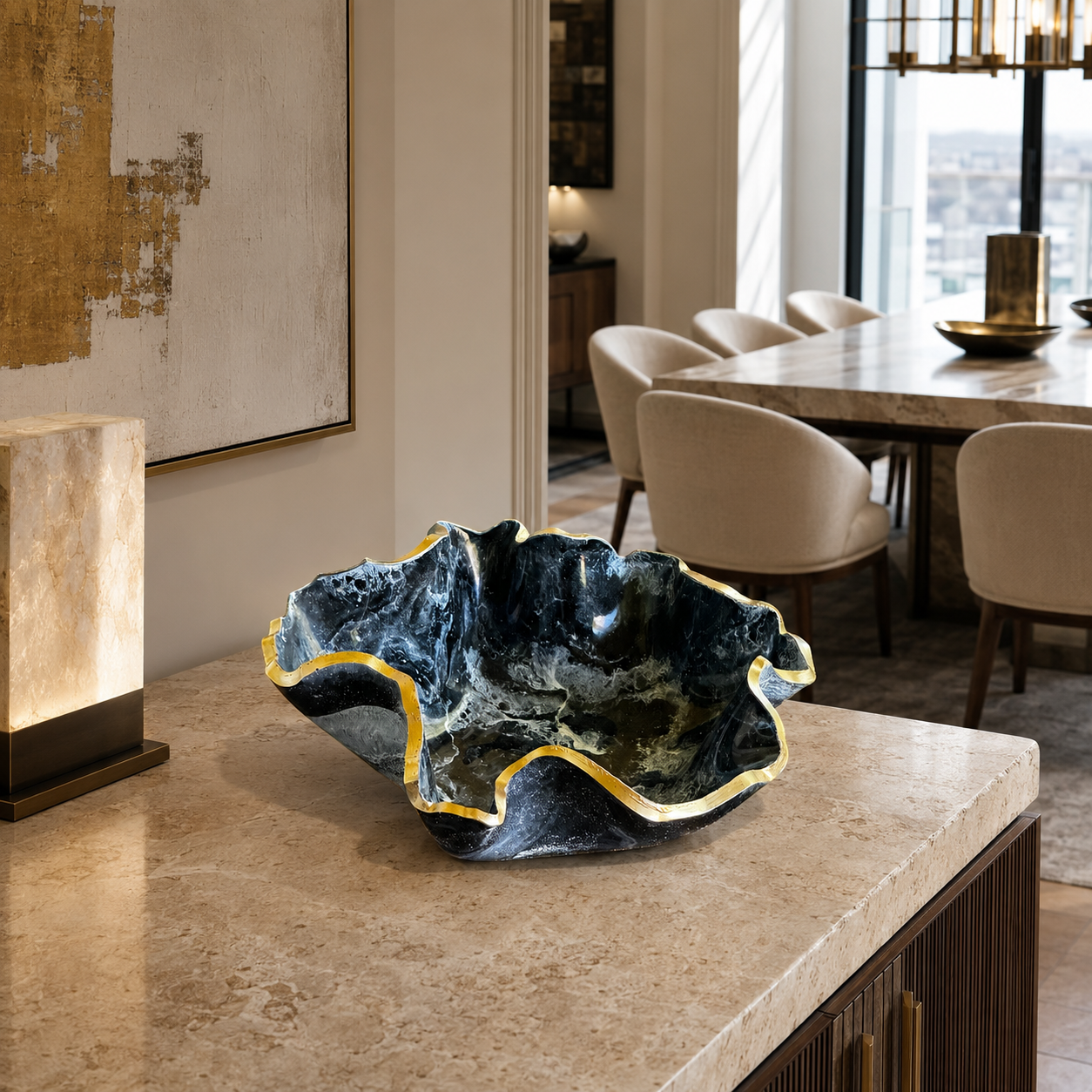 Medium Black bowl, 11x3" geode design epoxy resin