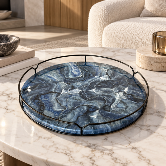 Blue Lazy Susan with metal edge, geode design epoxy resin, 5 sizes