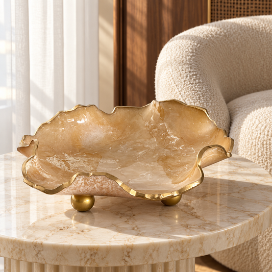 8" Cream Geode Design Epoxy Resin Catchall Bowl with Feet