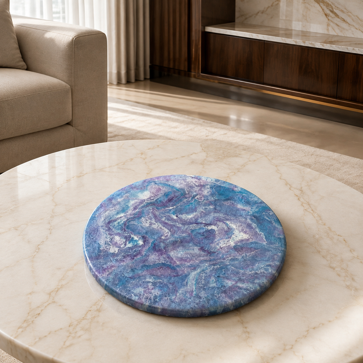 Purple and Blue Lazy Susan geode design epoxy resin, 5 sizes