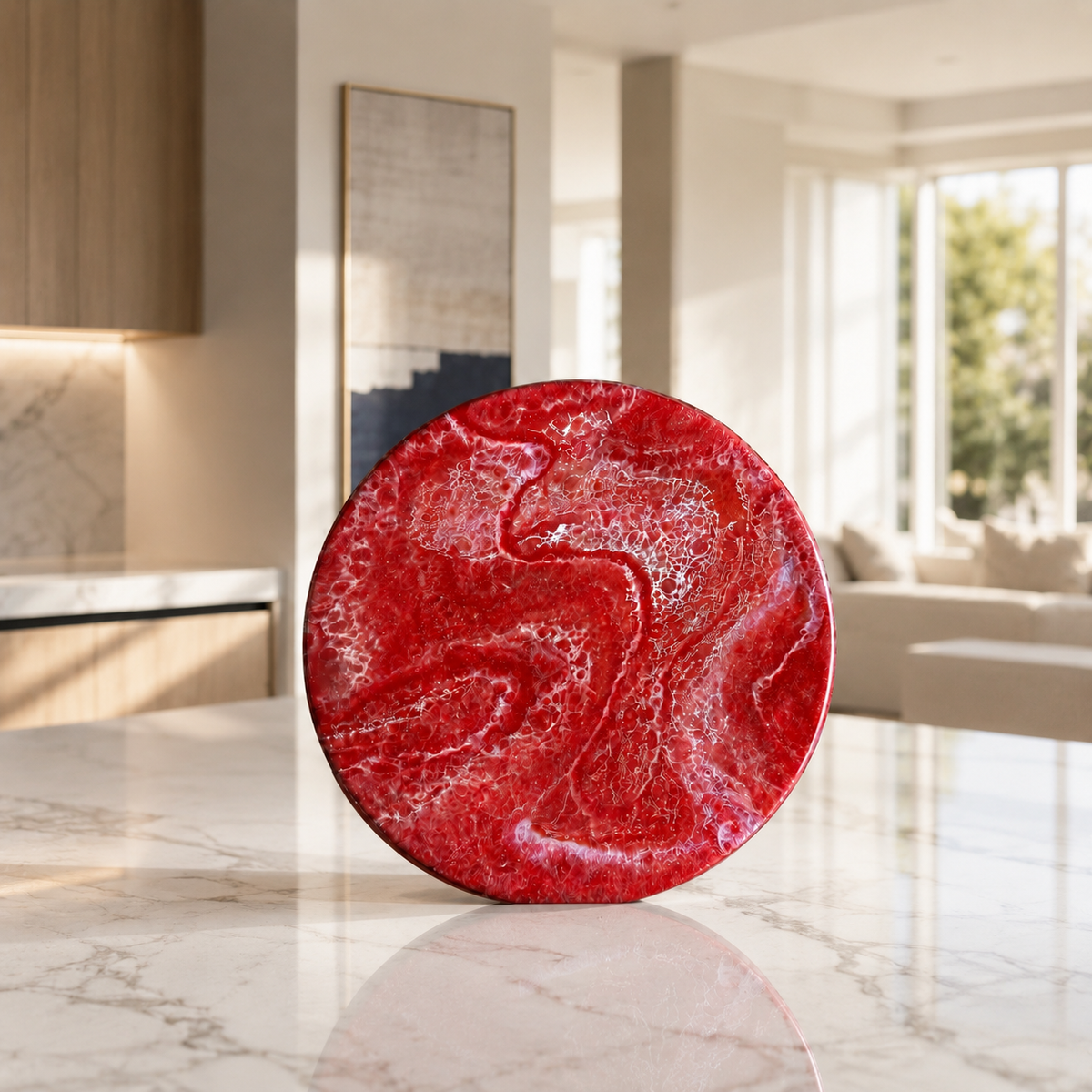Red Lazy Susan geode design epoxy resin, 5 sizes