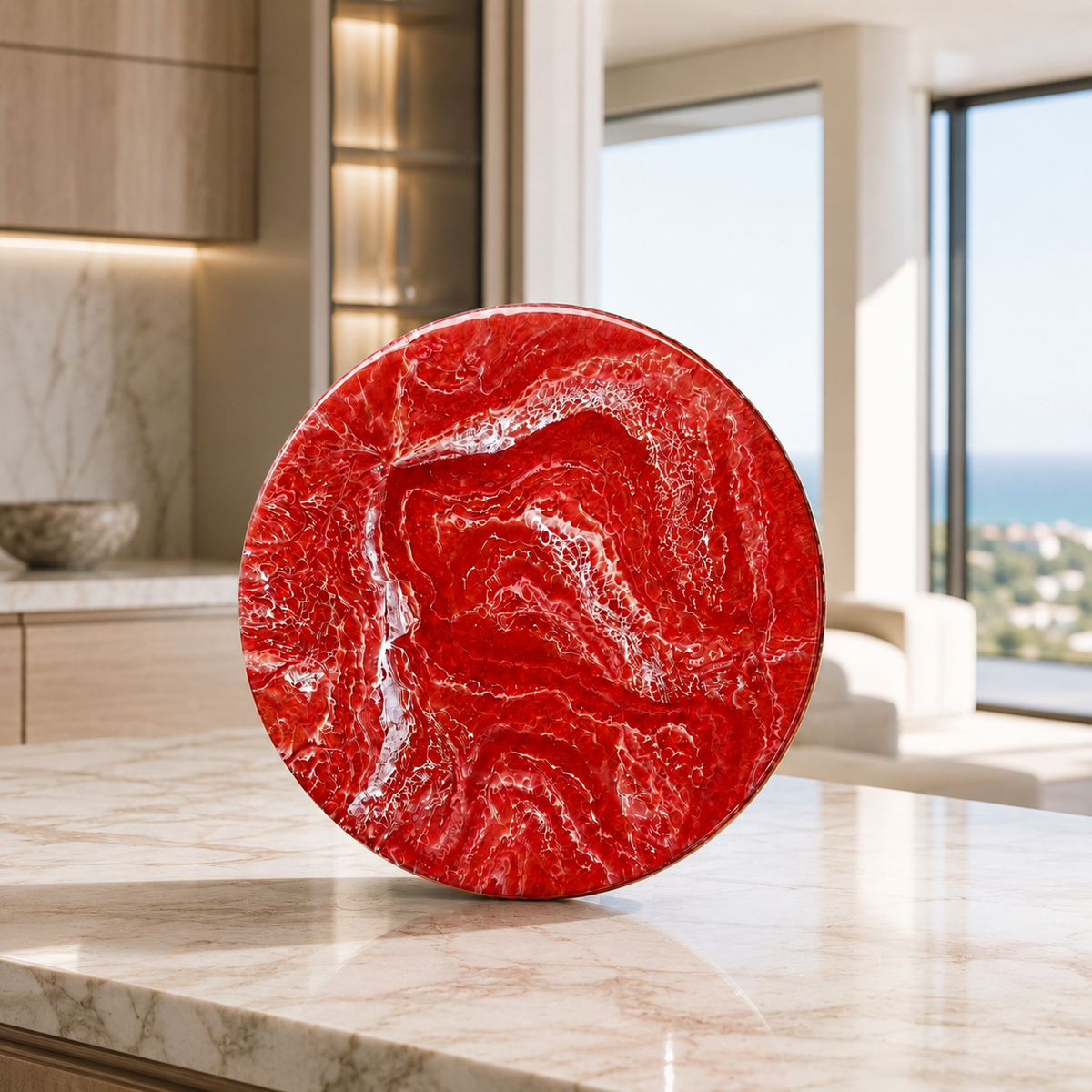 Red Lazy Susan geode design epoxy resin, 5 sizes