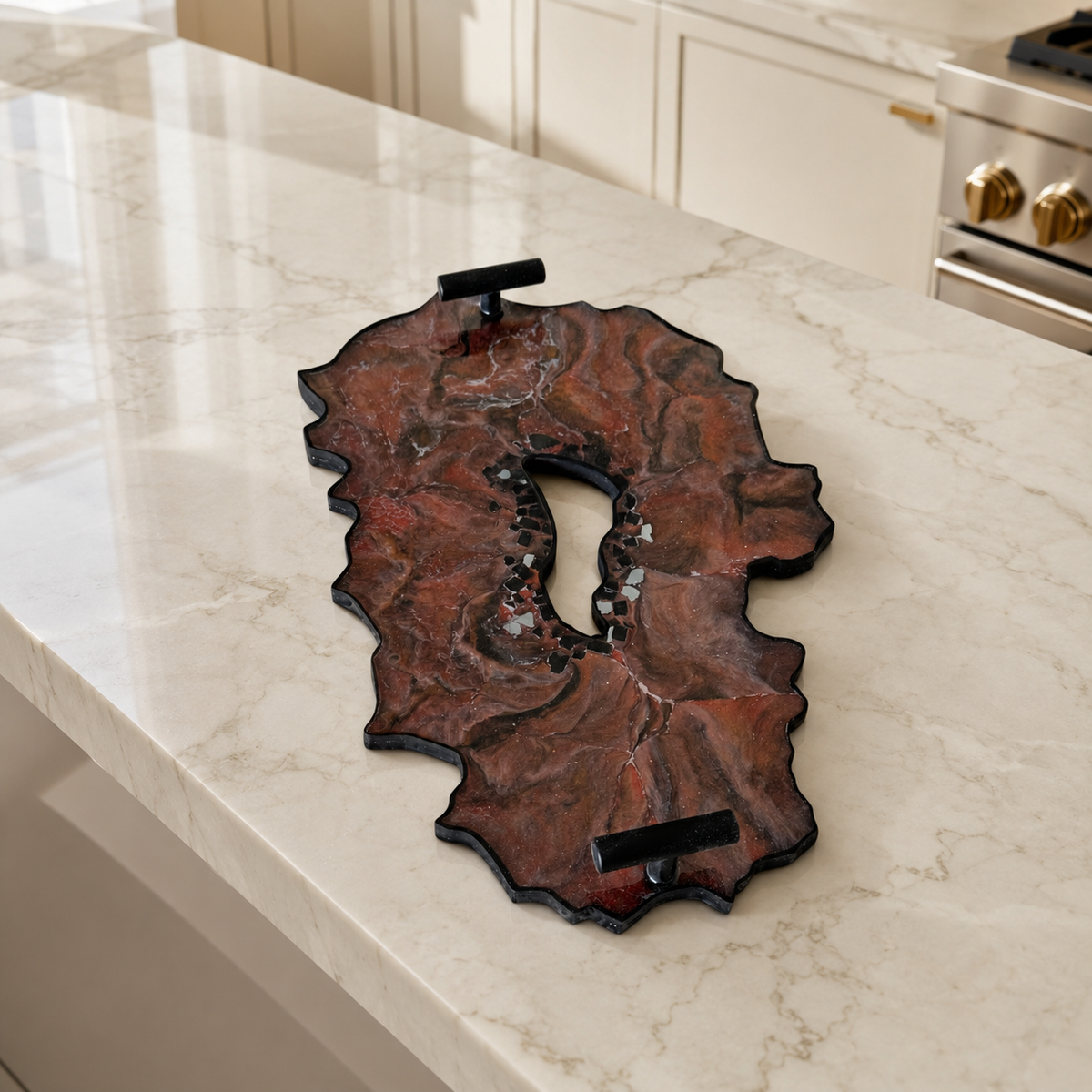 Black, Bronze and Copper tray handmade epoxy resin geode design