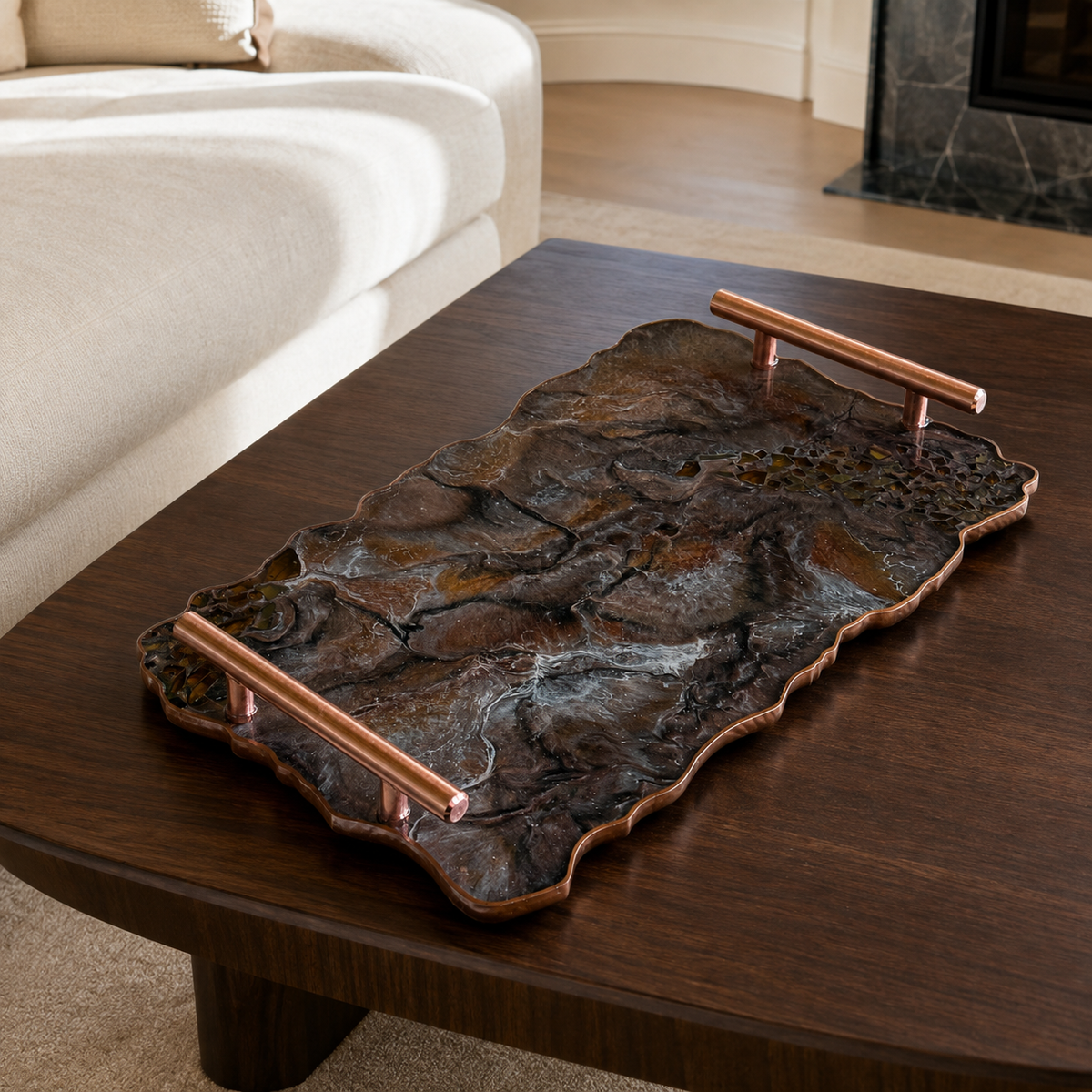 Black, Bronze and Copper tray handmade epoxy resin geode design