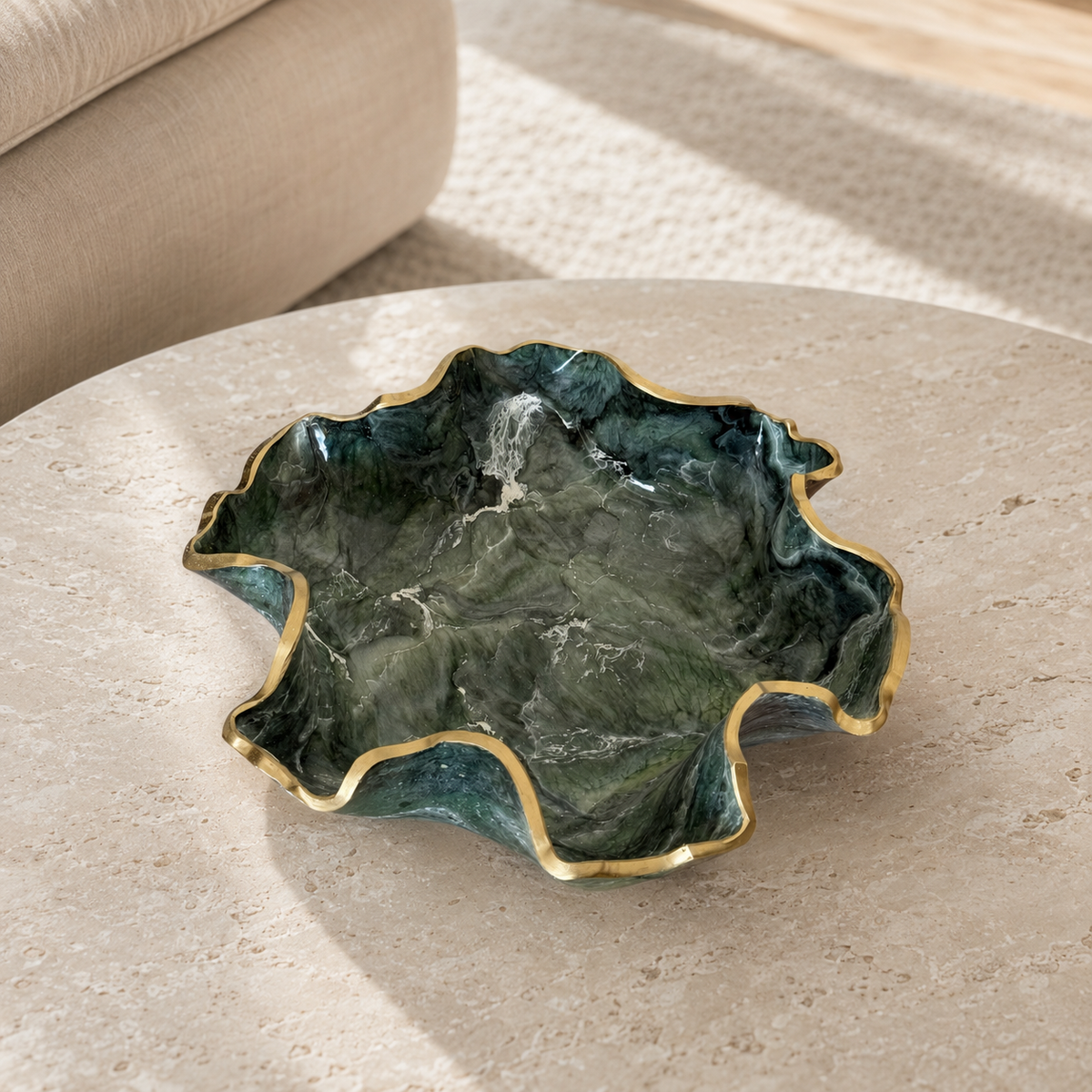 Medium Green bowl, 11x3" geode design epoxy resin