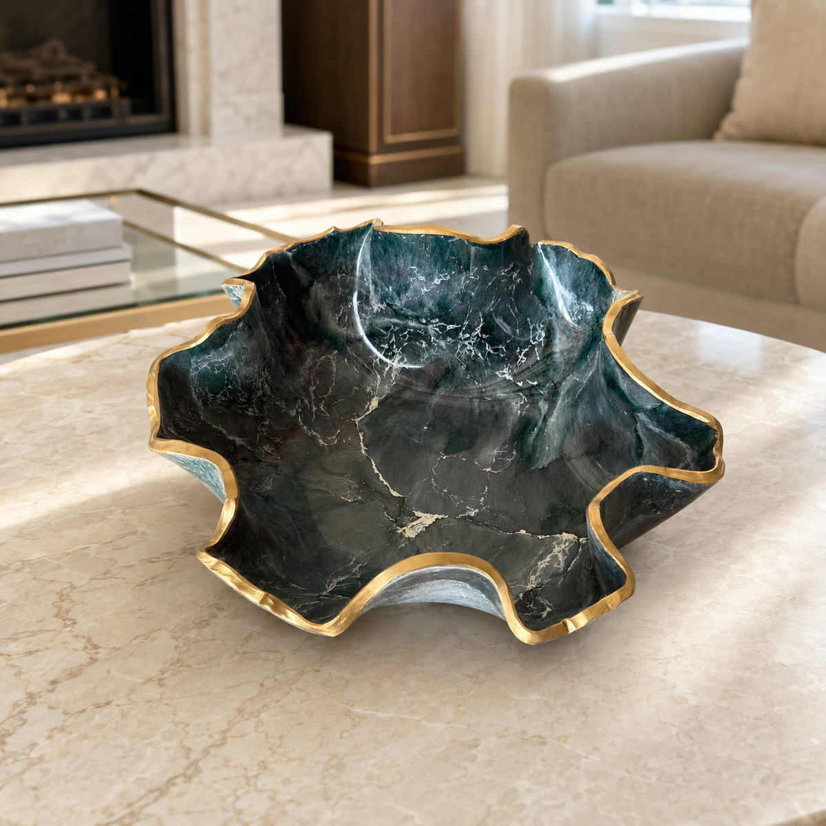 Medium Teal and Silver bowl, 11x3" geode design epoxy resin