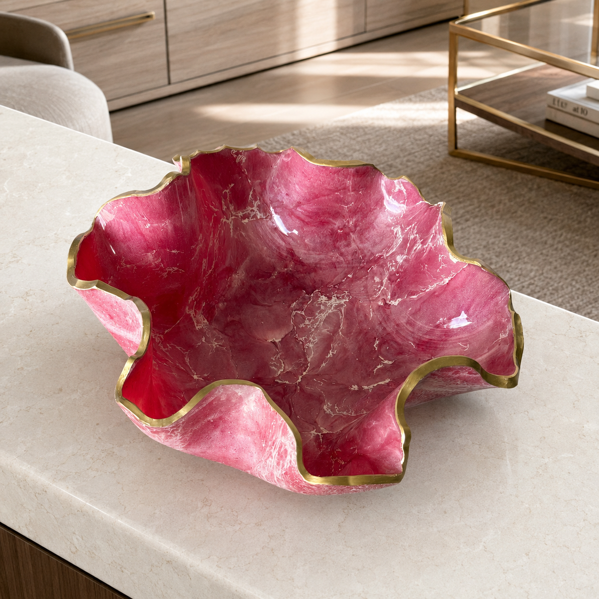 Medium Pink bowl, 11x3" geode design epoxy resin