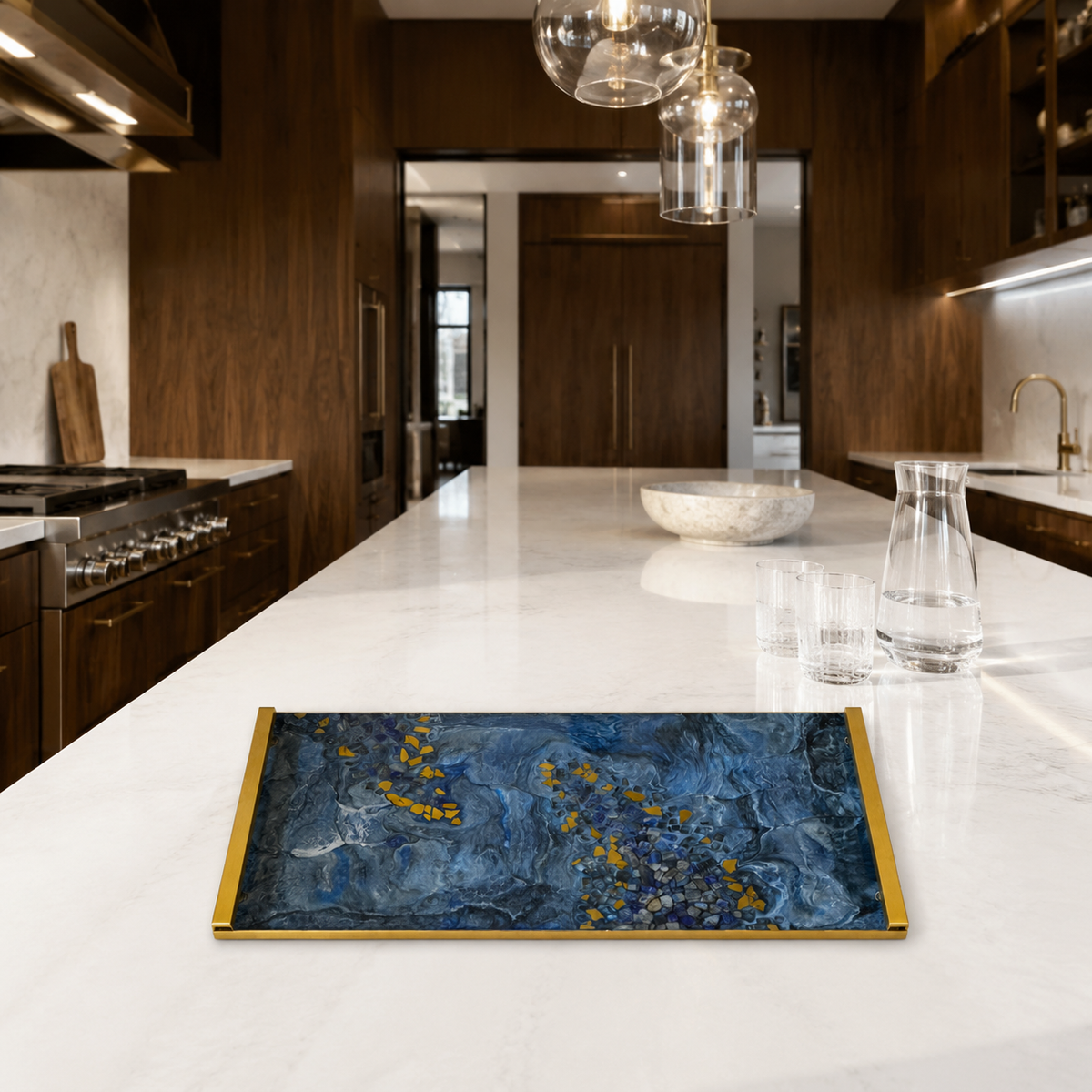 Blue large Charcuterie tray 18x9" handmade epoxy resin geode design