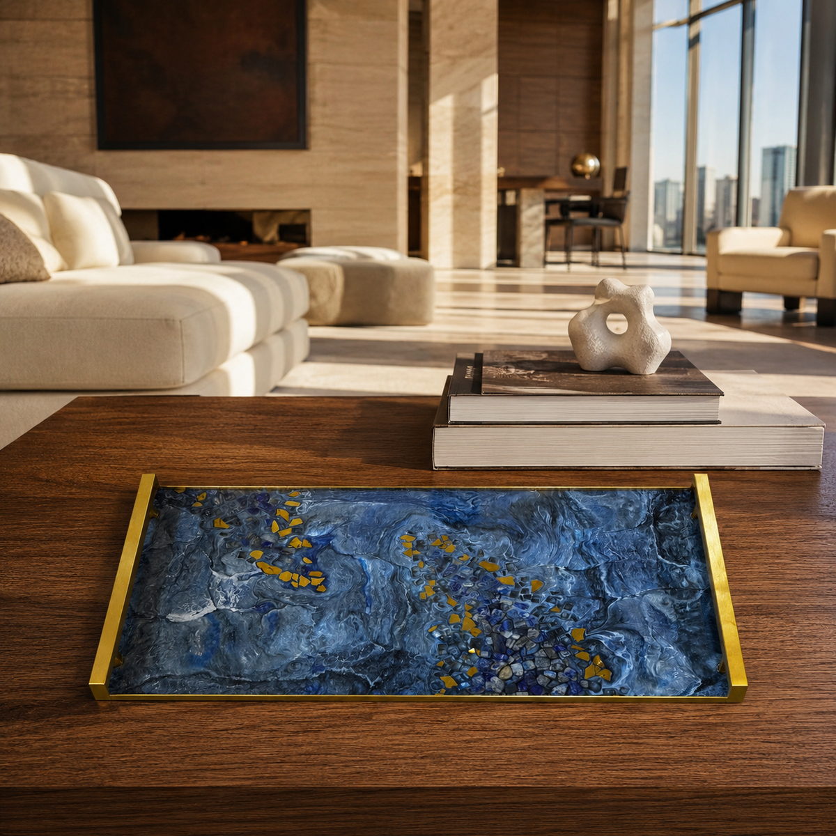 Blue large Charcuterie tray 18x9" handmade epoxy resin geode design