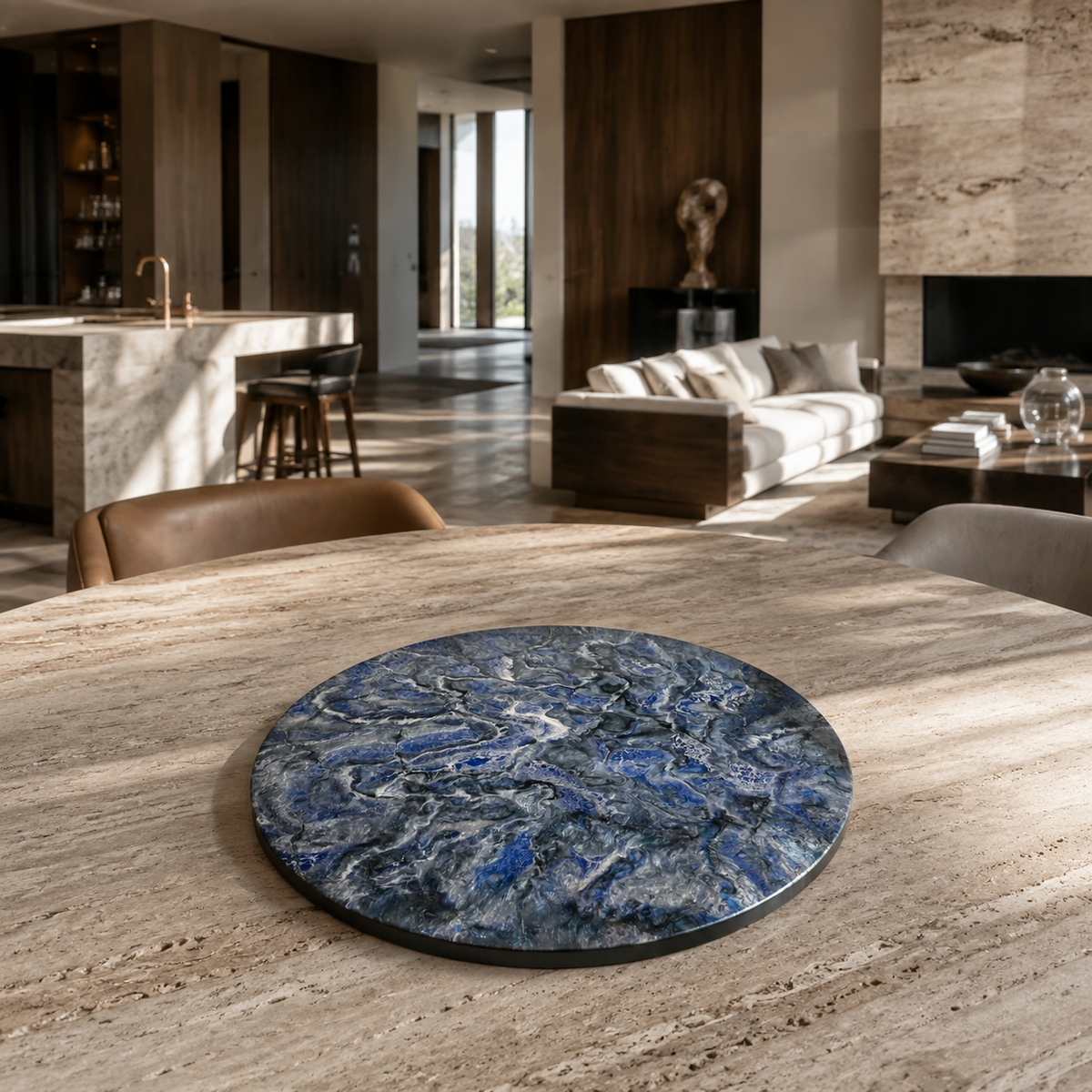 Blue Ottoman tray handmade epoxy resin geode design