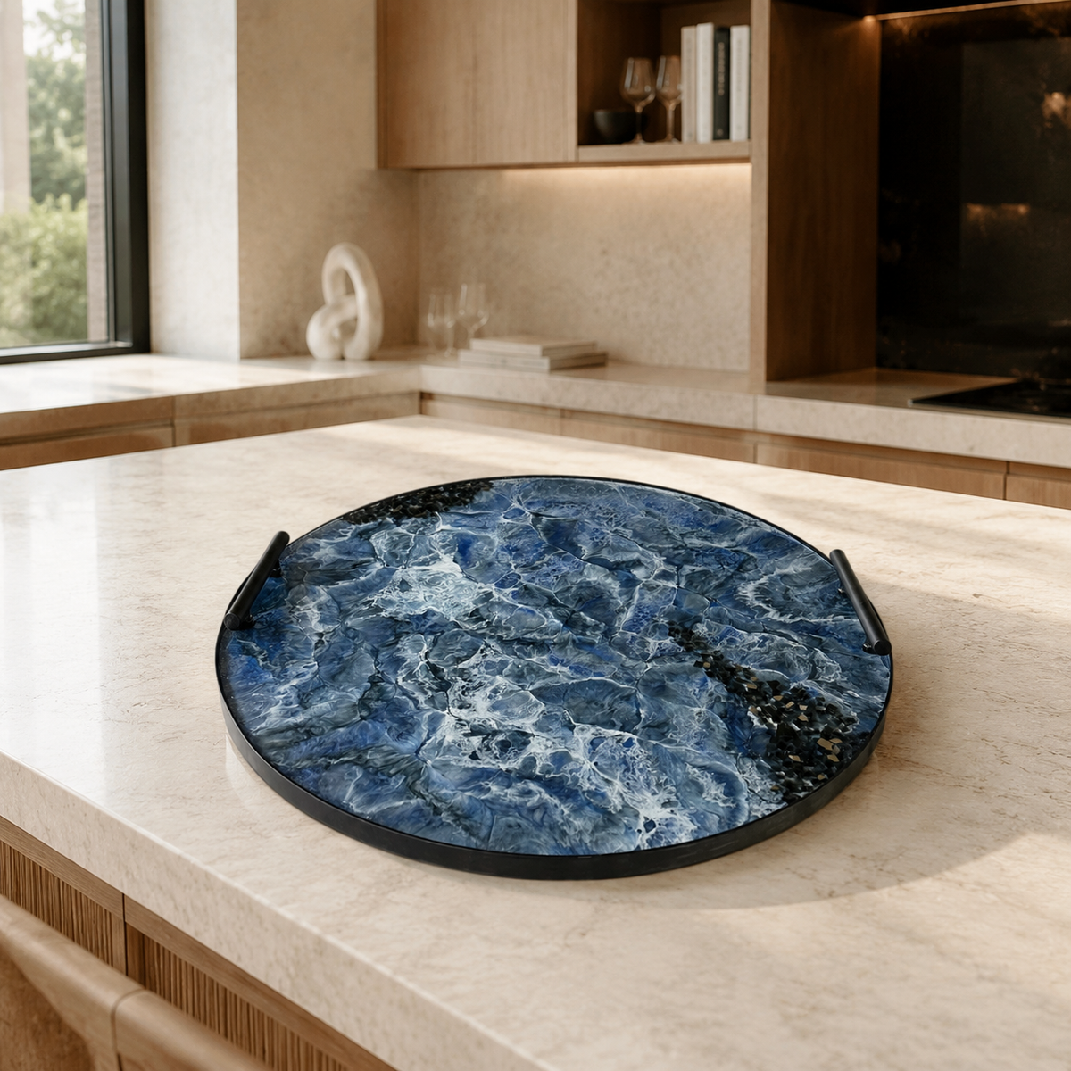 Blue Ottoman tray handmade epoxy resin geode design